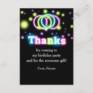 Remerciements Carte de remerciement de fête d'anniversaire néon