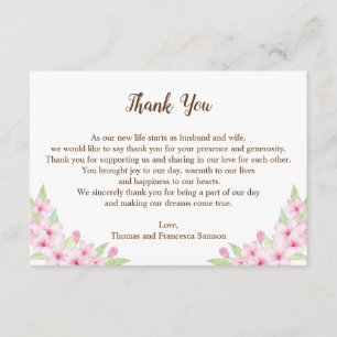 Remerciements Carte de remerciement de mariage à l'aquarelle Fle