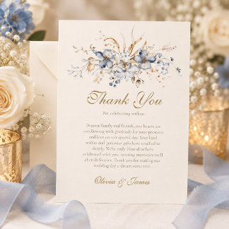 Remerciements Carte de remerciement de mariage botanique bleu po