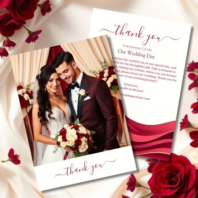 Remerciements Carte de remerciement de mariage Bourgogne (Burgundy Wedding Thank You Card)