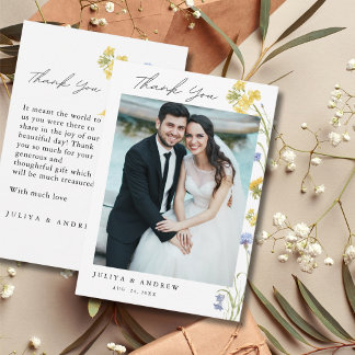 Remerciements Carte de remerciement de mariage Élégante Fleur Sa
