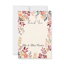 Carte de remerciement de mariage floral Feuilles d