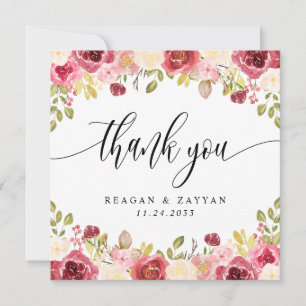 Remerciements Carte de remerciement de mariage floral Merlot Bou