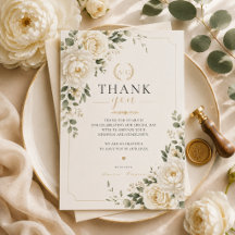Carte de remerciement de mariage florale en ivoire