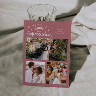 Remerciements Carte de Remerciement de Mariage Multi Photo Rose