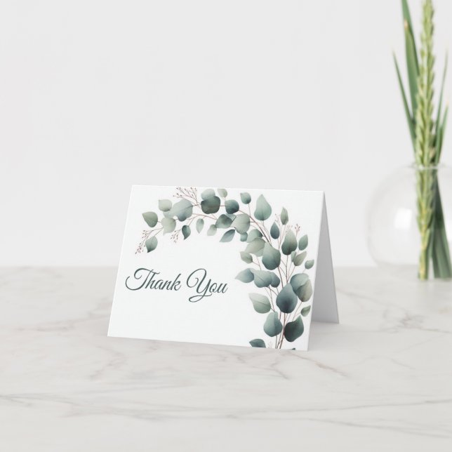 Remerciements Carte de remerciement de mariage simple Eucalyptus (Devant)