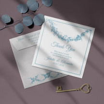 Carte de remerciement de mariage Toile de Jouy ble