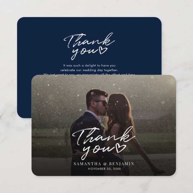 Remerciements Carte de remerciement de photo de mariage en écrit (Devant / Derrière)