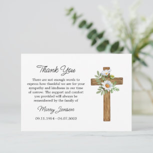 Remerciements Carte de remerciement de sympathie Daisy Cross