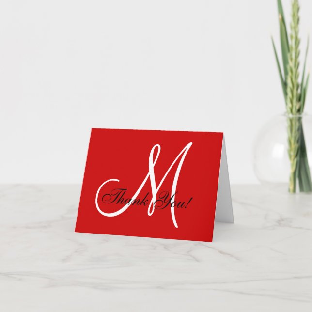 Remerciements Carte de remerciement élégante monogramme rouge (Devant)