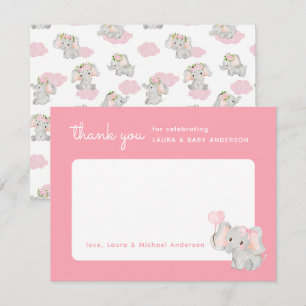 Remerciements Carte de remerciement Éléphant Rose pour Baby Show
