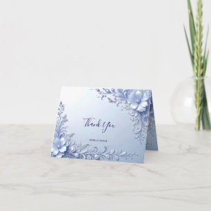 Remerciements Carte de remerciement Fleurs Ornées Bleues avec Pe