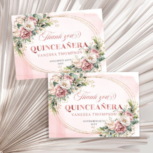 Remerciements Carte de remerciement Floral Boho Quinceañera Rose