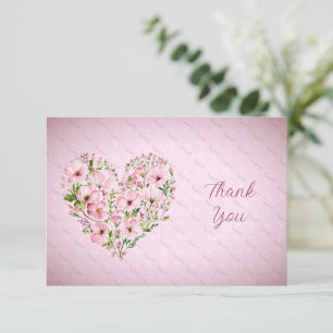 Remerciements Carte de remerciement florale à cœur rose