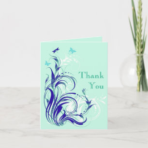 Remerciements Carte de remerciement florale bleue, verte, blanch