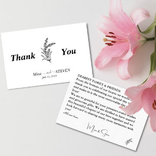 Remerciements Carte de remerciement florale minimaliste noir et