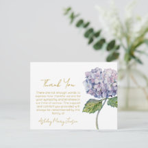 Carte de remerciement funéraire Hydrangea Deuil
