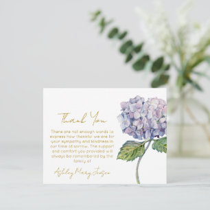 Remerciements Carte de remerciement funéraire Hydrangea Deuil
