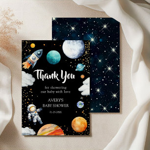 Remerciements Carte de remerciement Fusée spatiale noire Baby Bo
