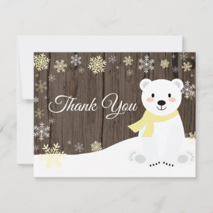 Remerciements Carte de remerciement jaune flocon de neige ours p