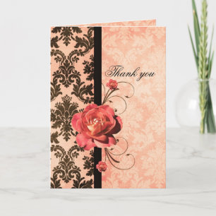 Remerciements Carte de remerciement Luxe Élégant Damassé Rose Co