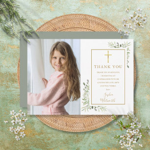 Remerciements Carte de remerciement photo florale verte confirma