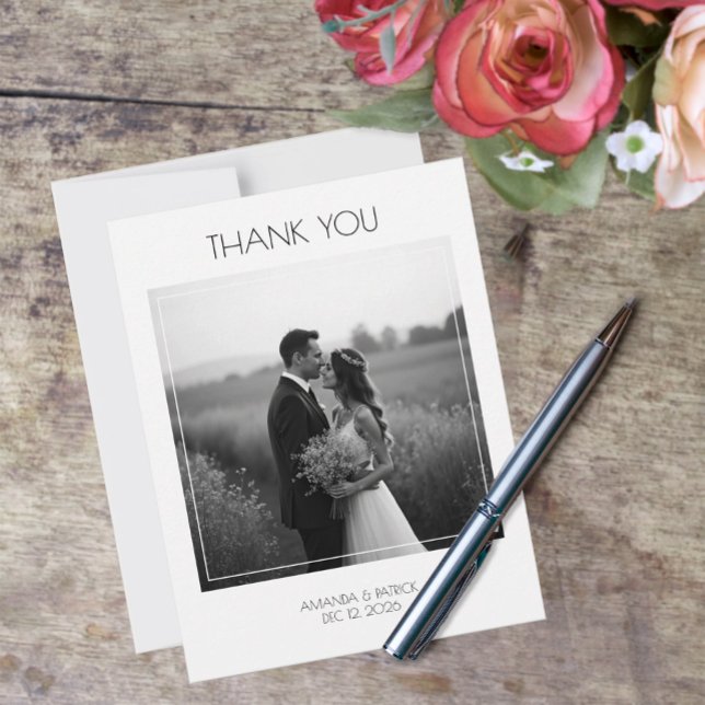 Remerciements Carte de remerciement plate (Simple Wedding Photo Thank You Card)