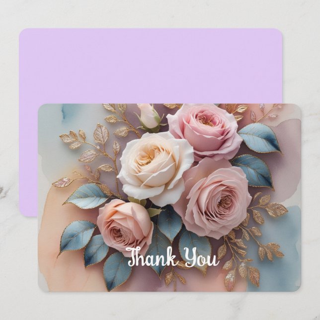 Remerciements Carte de remerciement plate avec fond de fleurs (Devant / Derrière)