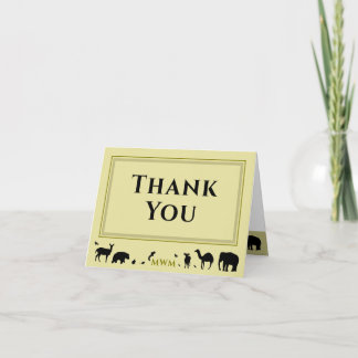 Remerciements Carte de remerciement pliée avec initiales Animaux