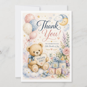 Remerciements Carte de remerciement pour Baby Shower Ourson Douc