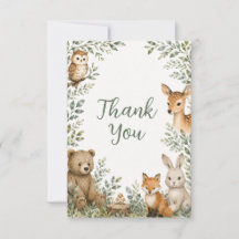 Carte de remerciement pour baby shower Woodland
