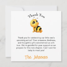 Carte de remerciement pour une baby shower Abeille
