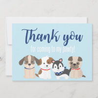 Carte de remerciement Puppy Pawty bleue