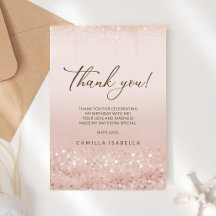 Carte de remerciement Quinceañera pailletée or ros