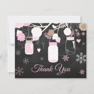 Remerciements Carte de remerciement rose flocon de neige d'hiver