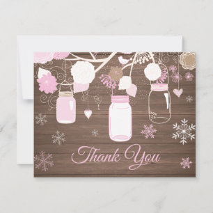 Remerciements Carte de remerciement rose flocon de neige d'hiver
