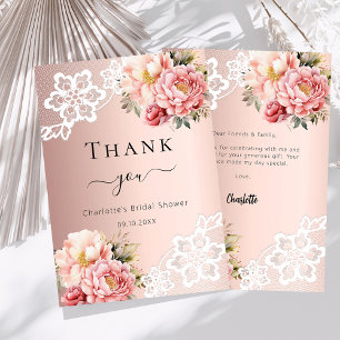 Remerciements Carte de remerciement rose gold florale dentelle p