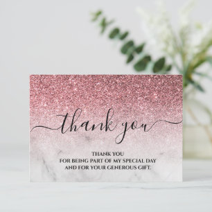Remerciements Carte de remerciement rose gold pailleté rose tend