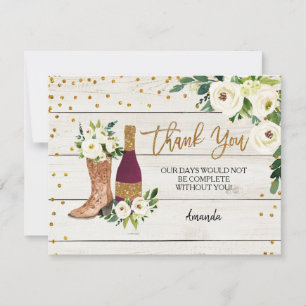 Remerciements Carte de remerciement rustique Boots and Bubbly