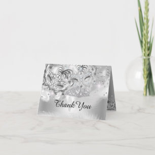 Remerciements Carte de remerciement Silver Sparkle Masquerade