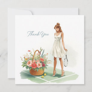Remerciements Carte de remerciement Tennis avec joueur et fleurs