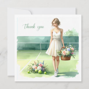 Remerciements Carte de remerciement Tennis avec joueur et fleurs