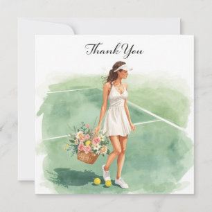 Remerciements Carte de remerciement Tennis avec joueur et fleurs