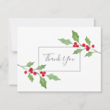 Carte de remerciement Watercolor Holly Sprig