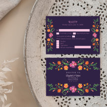 Carte de réponse de mariage Fête florale mexicaine