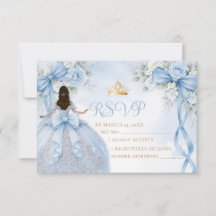 Carte de réponse Dusty Blue Floral Bow Ruban Quinc