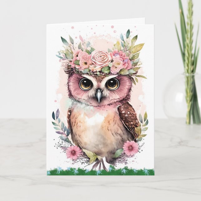 Remerciements Carte de retraite pour les femmes avec hibou (Devant)