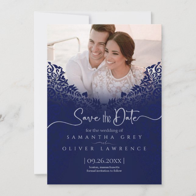 Remerciements Carte de sauvegarde en damas bleu avec photo perso (Devant)