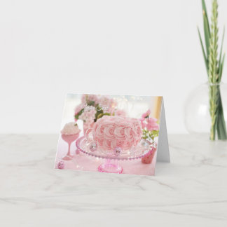 Remerciements Carte de vœux personnalisée avec gâteau rose et fl