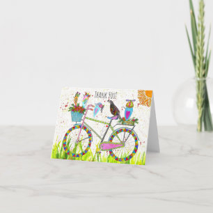 Remerciements Carte de voeux pour les oiseaux mignons à vélo